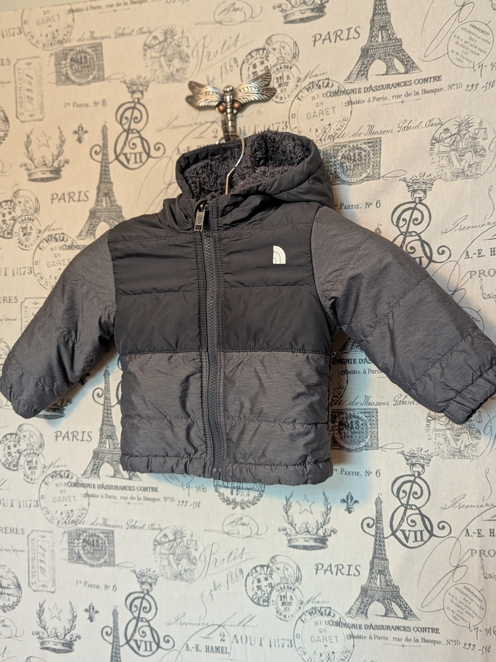 The North Face Mount Chimbo Kids Hooded Puffer Jacket - Black & Gray 6-12 Months